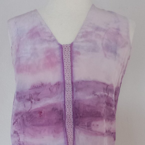 Vince Silk leather Shirt tank camisole painted 0 2 4 small white blush gray blue - Picture 1 of 7
